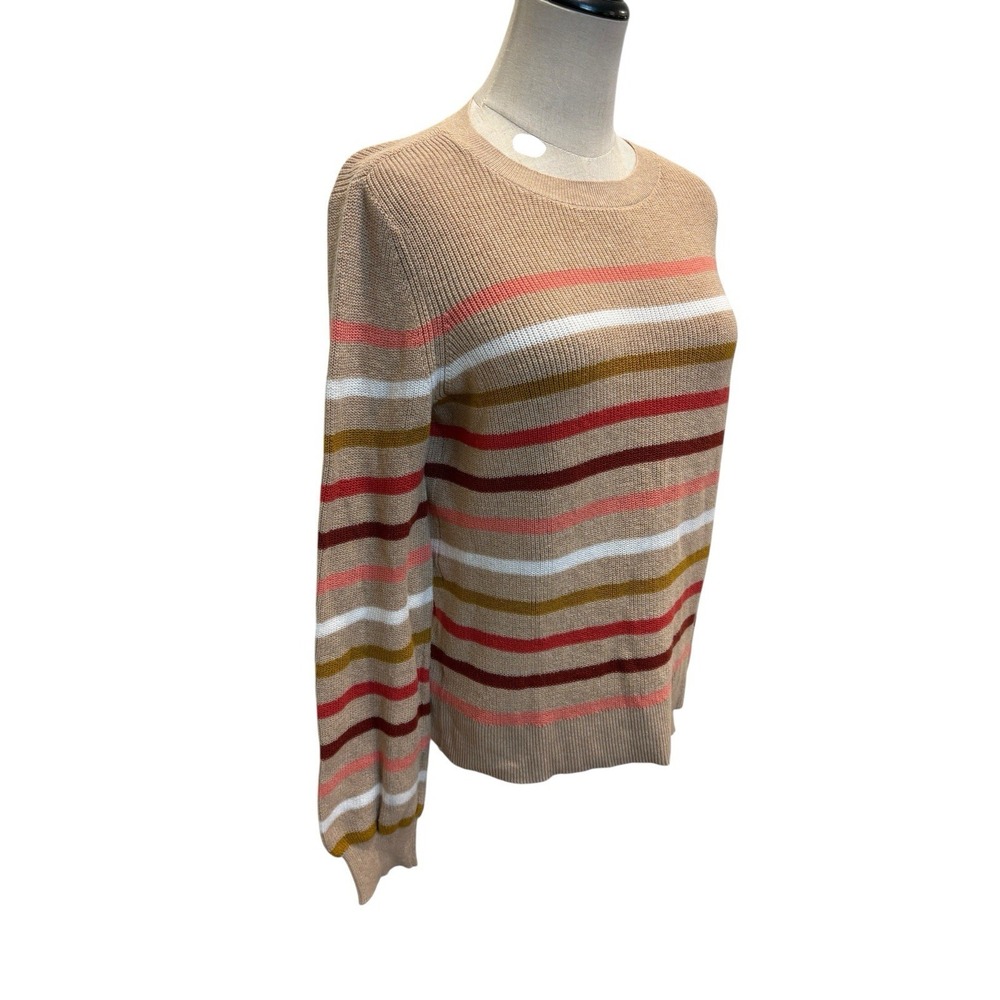 Loft Striped Sweater Sz M Crew Neck Cotton Minimalist Basic Capsule Neutral - Picture 3 of 6